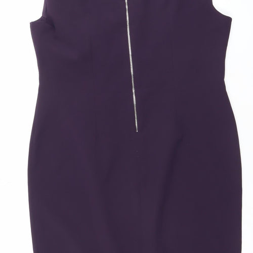 Gallery Women’s Purple Sheath Dress Size 16 V-Neck Sleeveless Zip