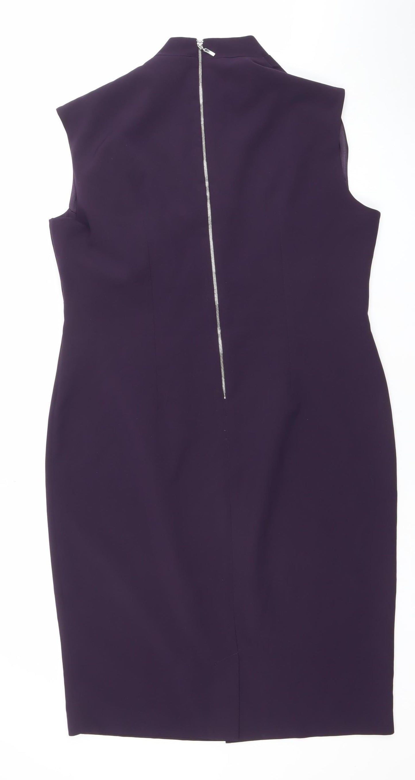 Gallery Women’s Purple Sheath Dress Size 16 V-Neck Sleeveless Zip