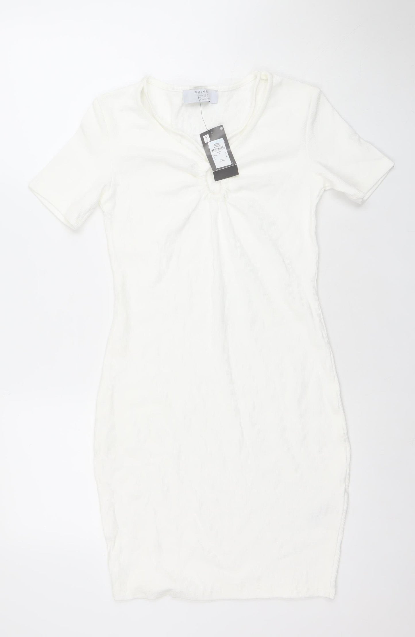 Primark Women’s White Bodycon Ruched Short Sleeve Dress Size 8
