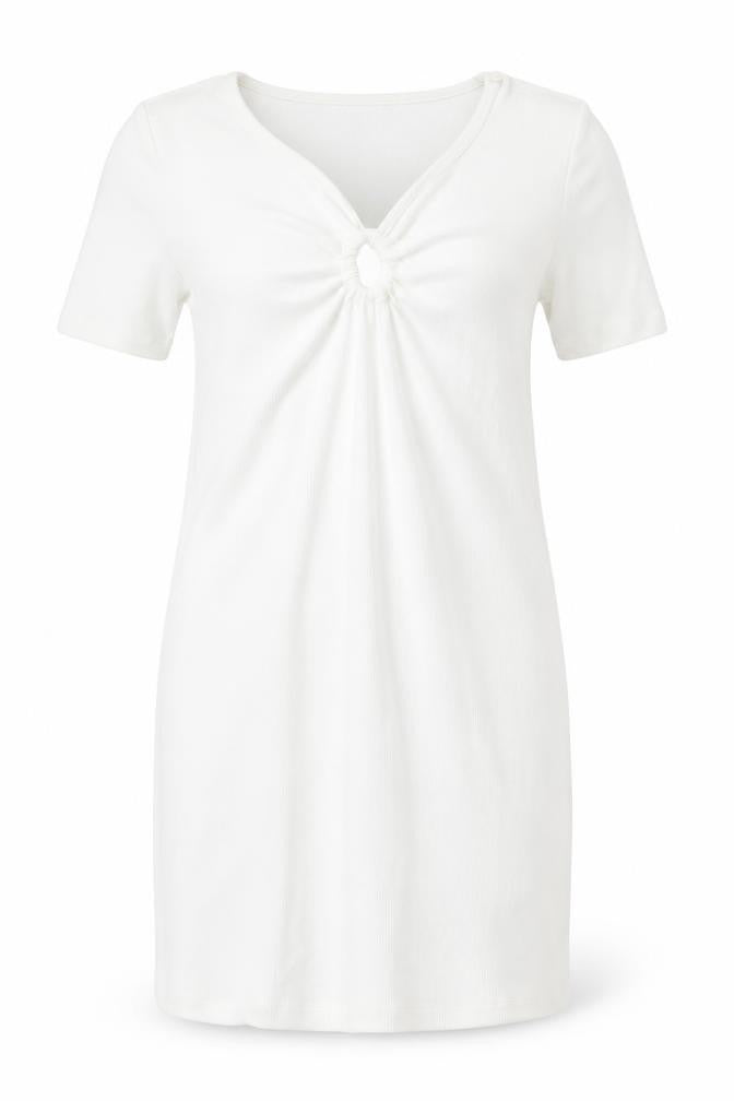 Primark Women’s White Bodycon Ruched Short Sleeve Dress Size 8