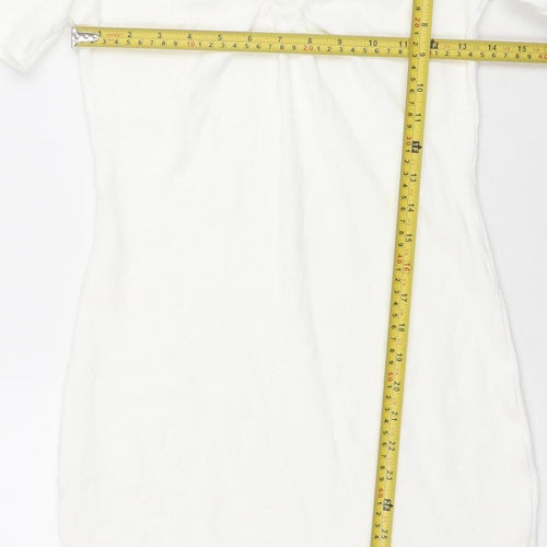 Primark Women’s White Bodycon Ruched Short Sleeve Dress Size 8