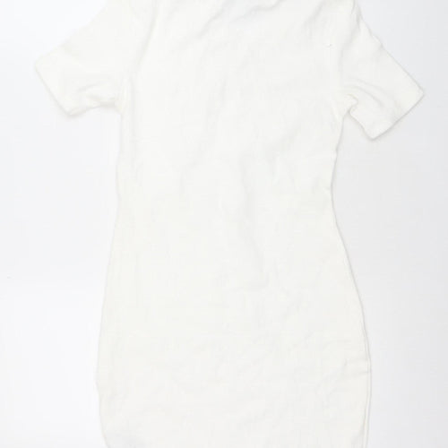 Primark Women’s White Bodycon Ruched Short Sleeve Dress Size 8