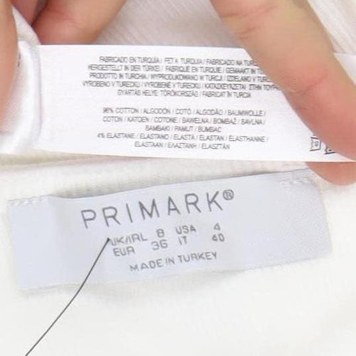 Primark Women’s White Bodycon Ruched Short Sleeve Dress Size 8