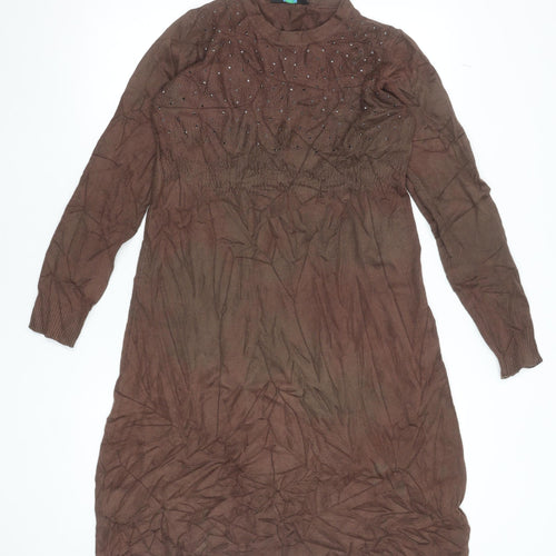 Blue Hills Women’s Brown Beaded Knit Jumper Dress Size M Long Sleeve