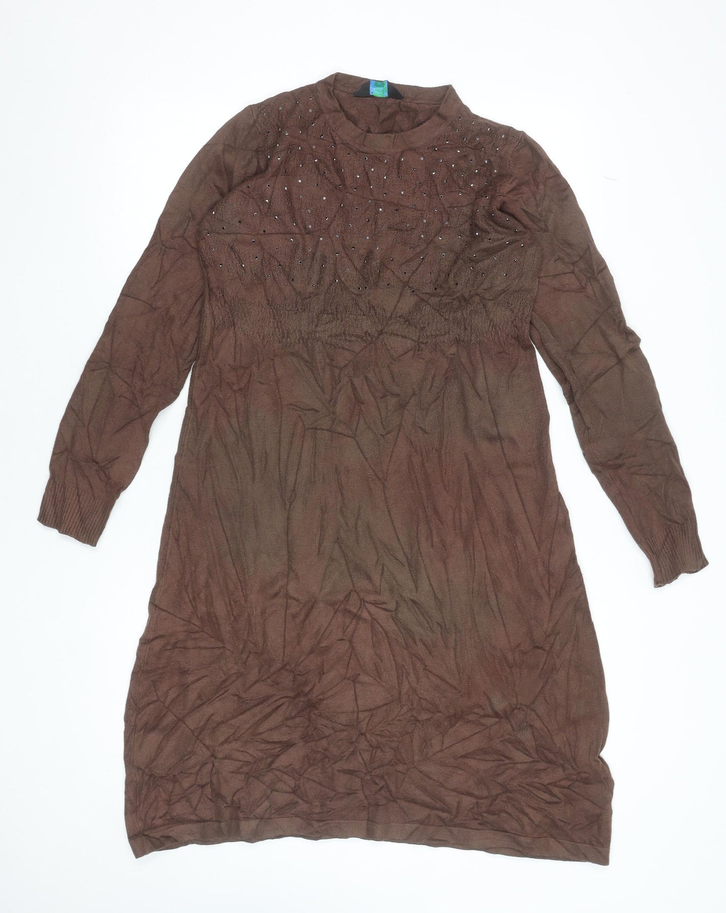 Blue Hills Women’s Brown Beaded Knit Jumper Dress Size M Long Sleeve