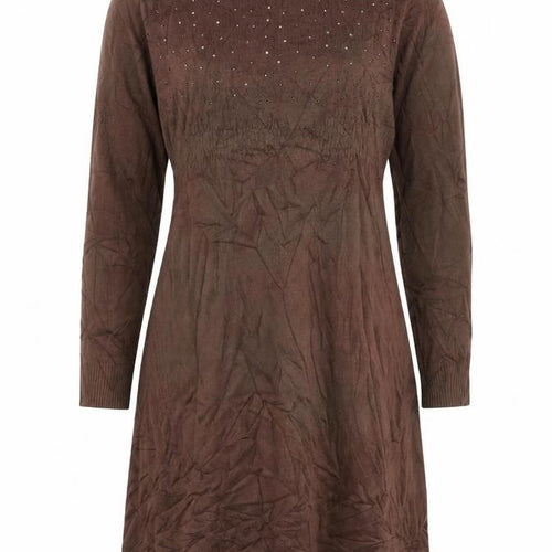 Blue Hills Women’s Brown Beaded Knit Jumper Dress Size M Long Sleeve