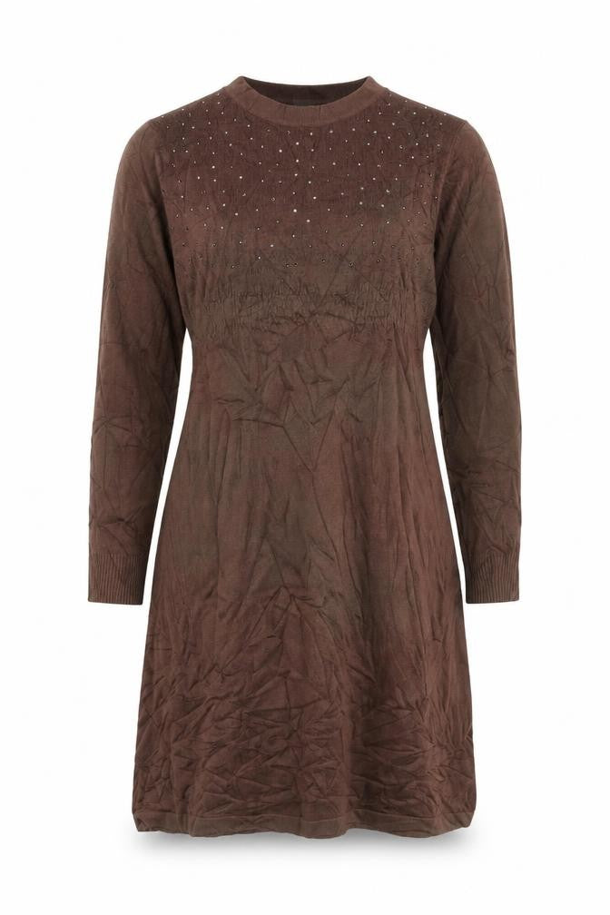 Blue Hills Women’s Brown Beaded Knit Jumper Dress Size M Long Sleeve