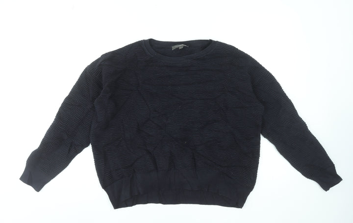 French Connection Women's Black Textured Cotton Pullover Sweatshirt Size S