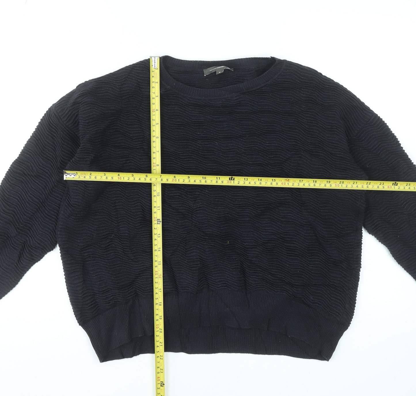 French Connection Women's Black Textured Cotton Pullover Sweatshirt Size S