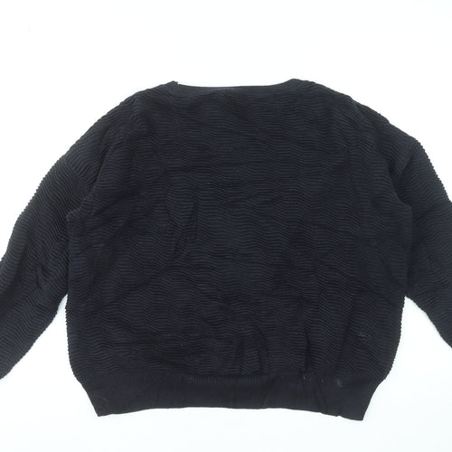 French Connection Women's Black Textured Cotton Pullover Sweatshirt Size S
