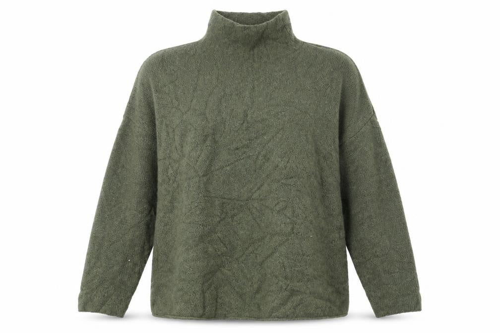 Front view of French Connection Women’s Khaki High Neck Wool Blend Jumper, size M