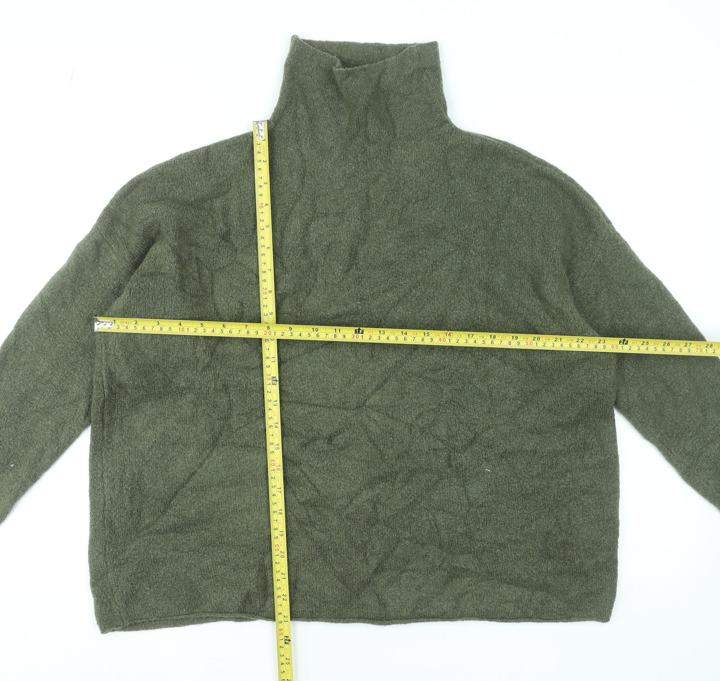 French Connection Women’s Khaki High Neck Wool Blend Jumper Size M