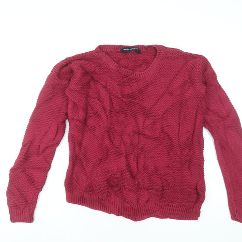 French Connection Women’s Red Cotton Chunky Knit V-Neck Jumper XS