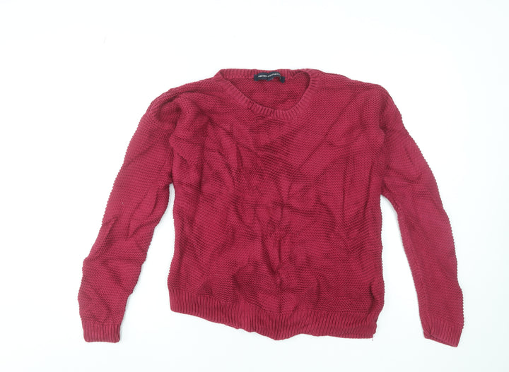 French Connection Women’s Red Cotton Chunky Knit V-Neck Jumper XS
