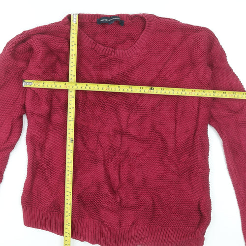 French Connection Women’s Red Cotton Chunky Knit V-Neck Jumper XS