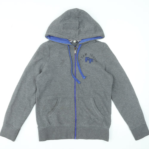 Fat Face Women Grey Full Zip Hoodie Size 12 Cotton Blend Casual