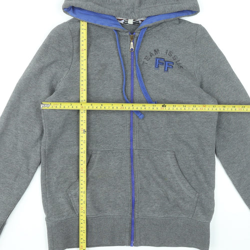 Fat Face Women Grey Full Zip Hoodie Size 12 Cotton Blend Casual