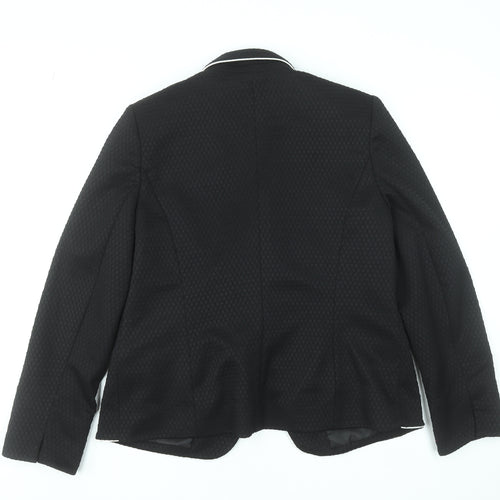 Tu Women Black Textured One-Button Blazer Size 14 Tailored Lined