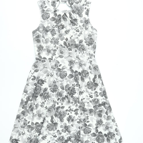 M&Co Women’s Ivory Floral Fit & Flare Sleeveless Dress Size 12