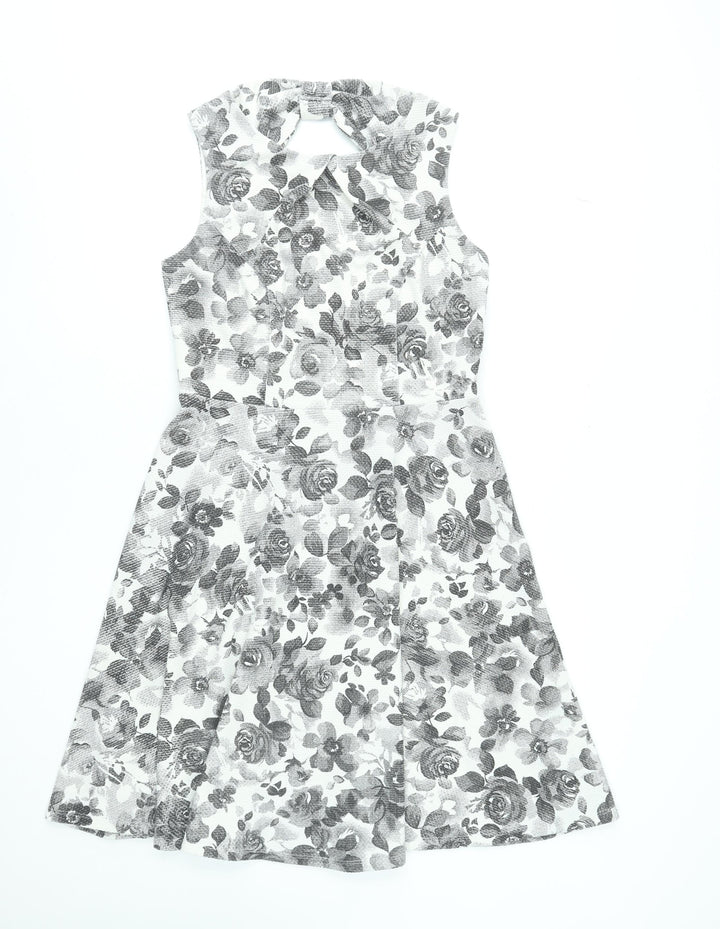 M&Co Women’s Ivory Floral Fit & Flare Sleeveless Dress Size 12
