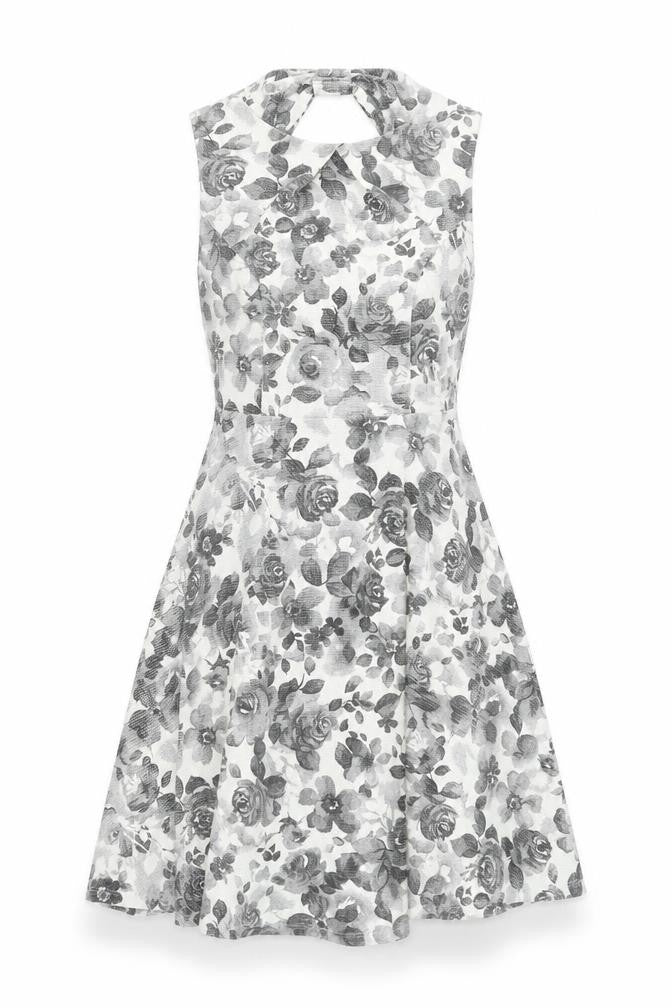 M&Co Women’s Ivory Floral Fit & Flare Sleeveless Dress Size 12
