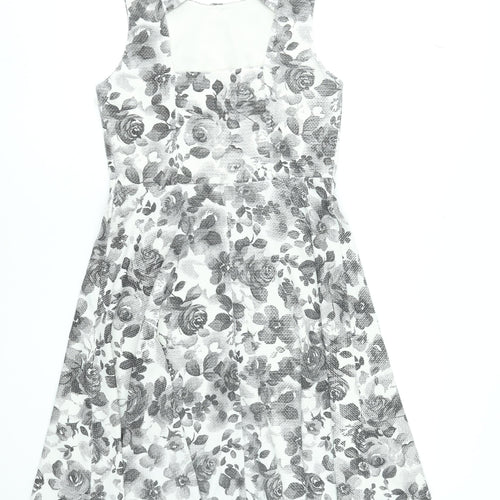 M&Co Women’s Ivory Floral Fit & Flare Sleeveless Dress Size 12