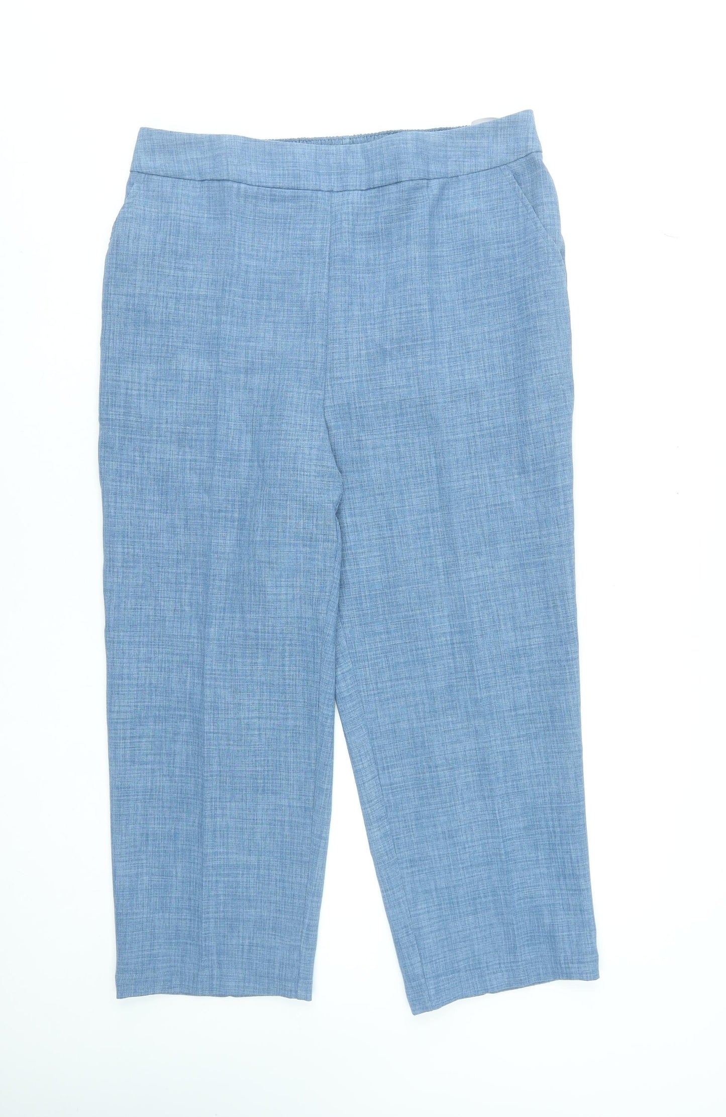 David Nieper Womens Blue Cropped Trousers Size 18 Polyester Elastic Waist UK