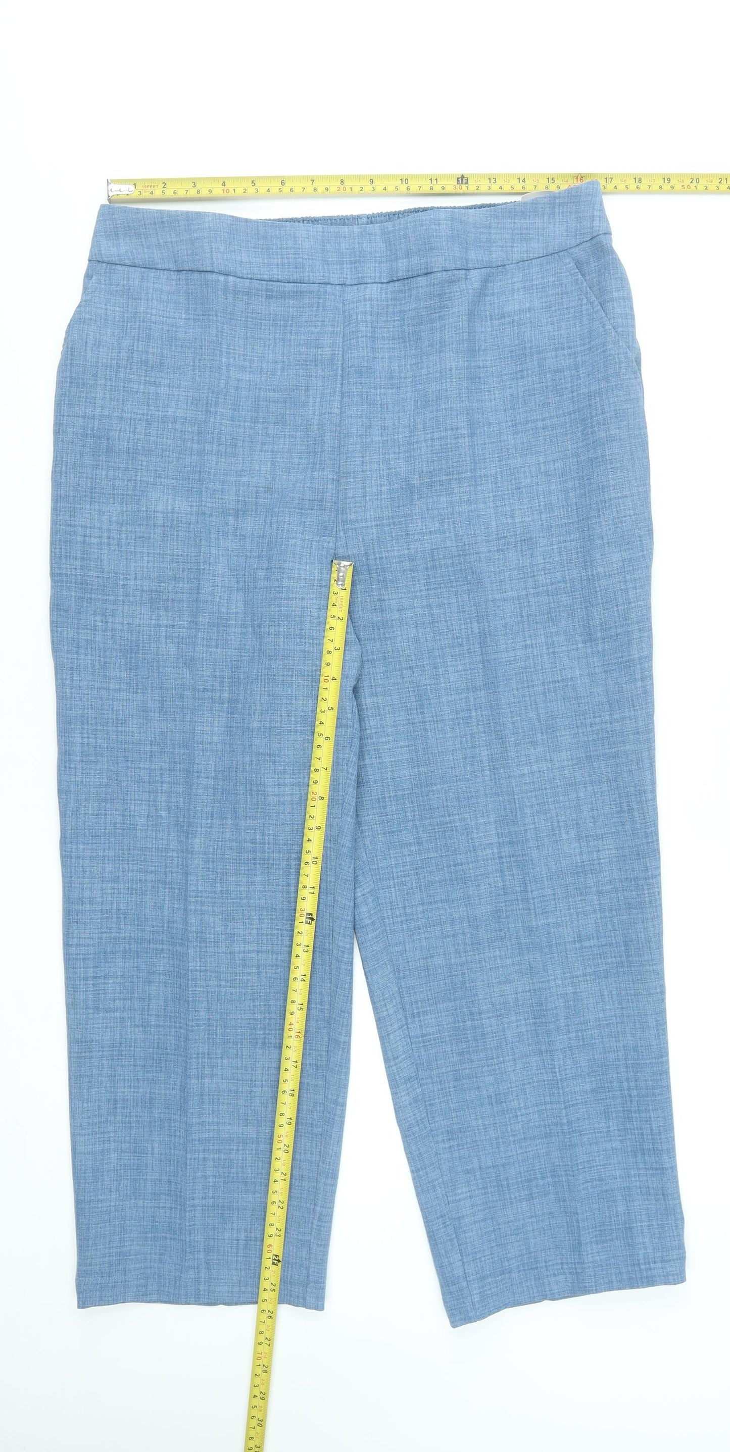 David Nieper Womens Blue Cropped Trousers Size 18 Polyester Elastic Waist UK