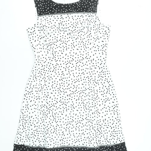 Roman Women Black Polka Dot Fit & Flare Sleeveless Knee Length Dress Size 12