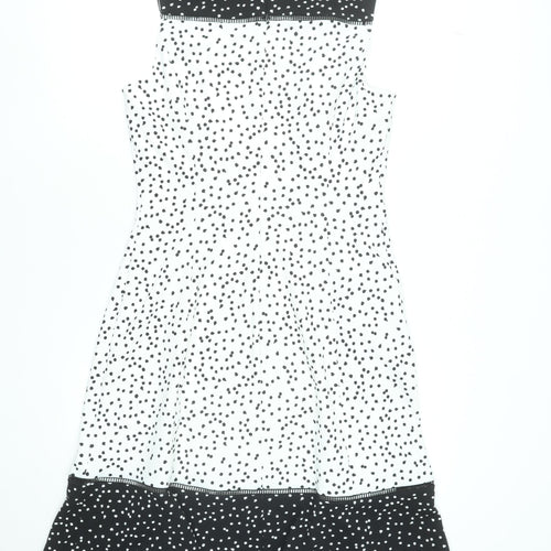 Roman Women Black Polka Dot Fit & Flare Sleeveless Knee Length Dress Size 12