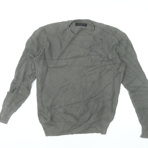AllSaints Men's Grey Waffle Knit Cotton Pullover Jumper XS