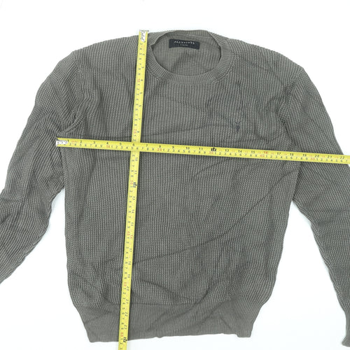 AllSaints Men's Grey Waffle Knit Cotton Pullover Jumper XS