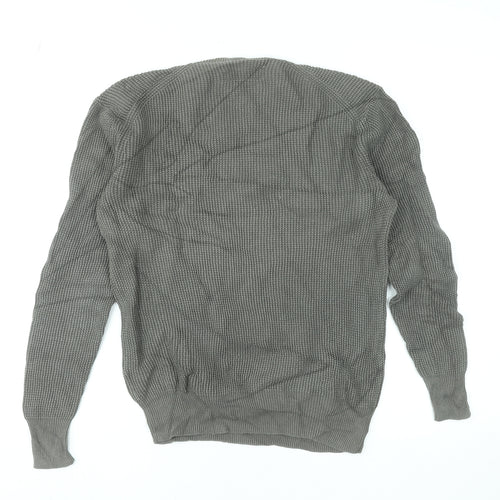 AllSaints Men's Grey Waffle Knit Cotton Pullover Jumper XS