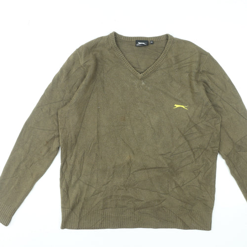 Slazenger Men's Green V-Neck Acrylic Jumper Size M Casual Knitwear