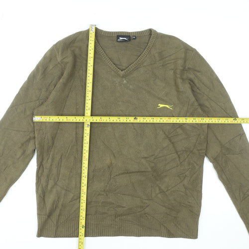 Slazenger Men's Green V-Neck Acrylic Jumper Size M Casual Knitwear