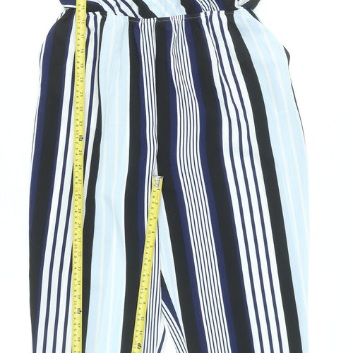 Cameo Rose Womens Black Blue Stripe Jumpsuit Size 12 Sleeveless V-Neck