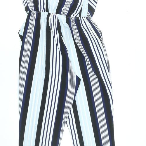 Cameo Rose Womens Black Blue Stripe Jumpsuit Size 12 Sleeveless V-Neck