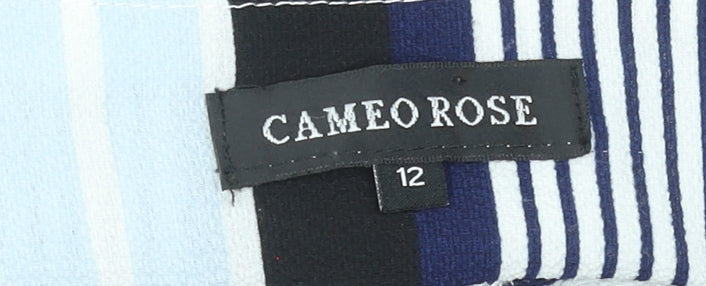 Cameo Rose Womens Black Blue Stripe Jumpsuit Size 12 Sleeveless V-Neck