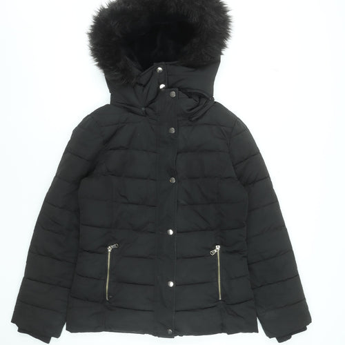 Stradivarius Women Black Size 12 Hooded Puffer Jacket