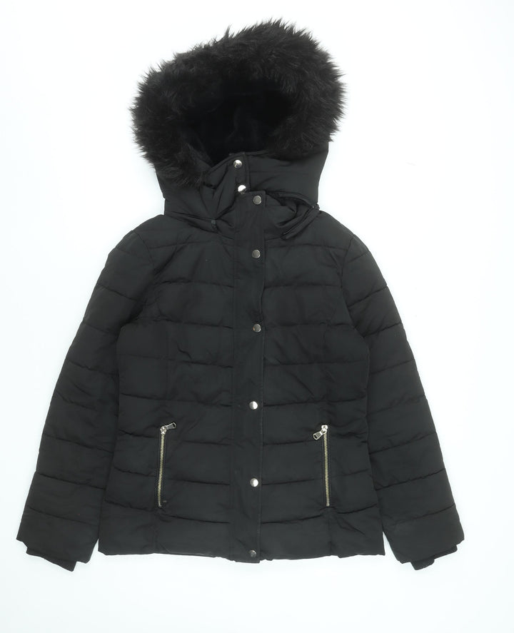 Stradivarius Women Black Size 12 Hooded Puffer Jacket