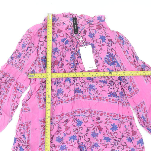MNG Women Pink Floral Bohemian Long Sleeve Viscose Blouse XS