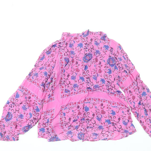 MNG Women Pink Floral Bohemian Long Sleeve Viscose Blouse XS