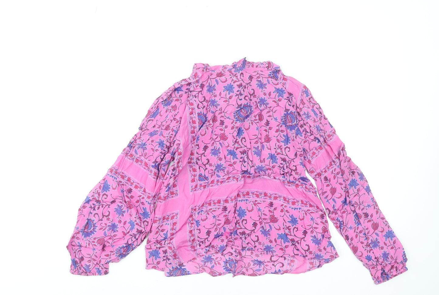 MNG Women Pink Floral Bohemian Long Sleeve Viscose Blouse XS