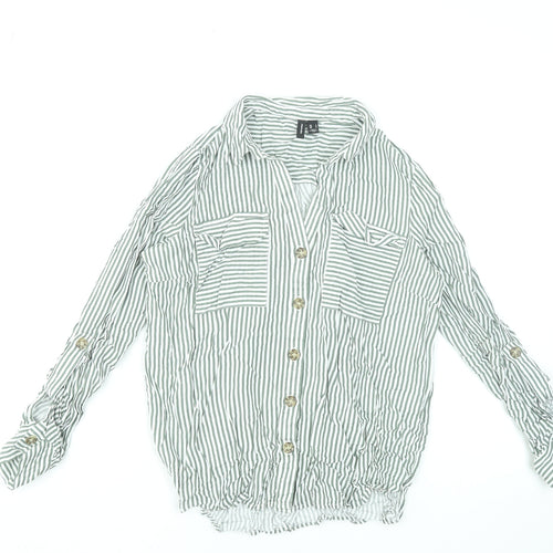 Vero Moda Women's Green Striped Button-Up Long Sleeve Shirt Size S