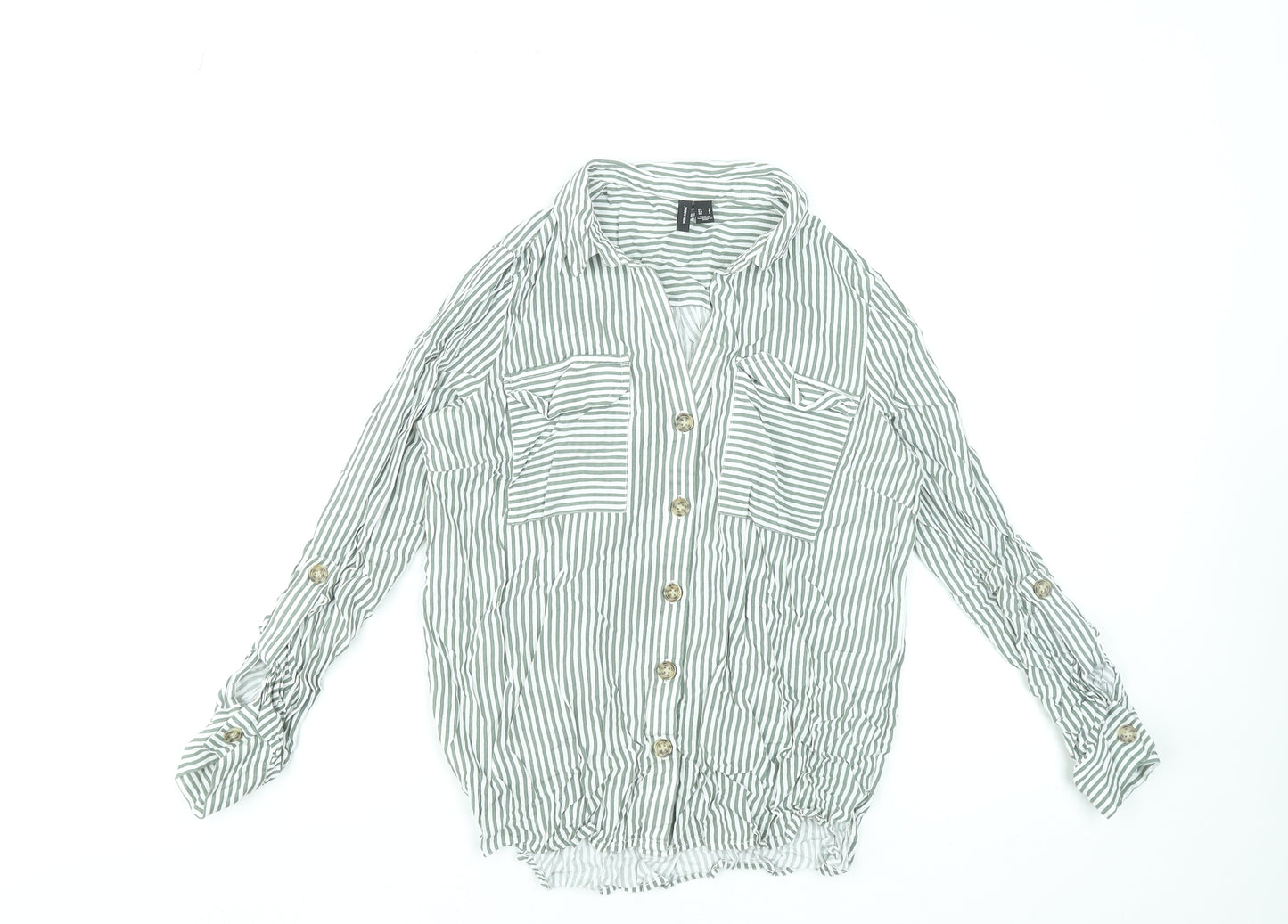 Vero Moda Women's Green Striped Button-Up Long Sleeve Shirt Size S