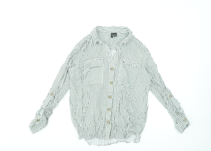 Vero Moda Women's Green Striped Button-Up Long Sleeve Shirt Size S