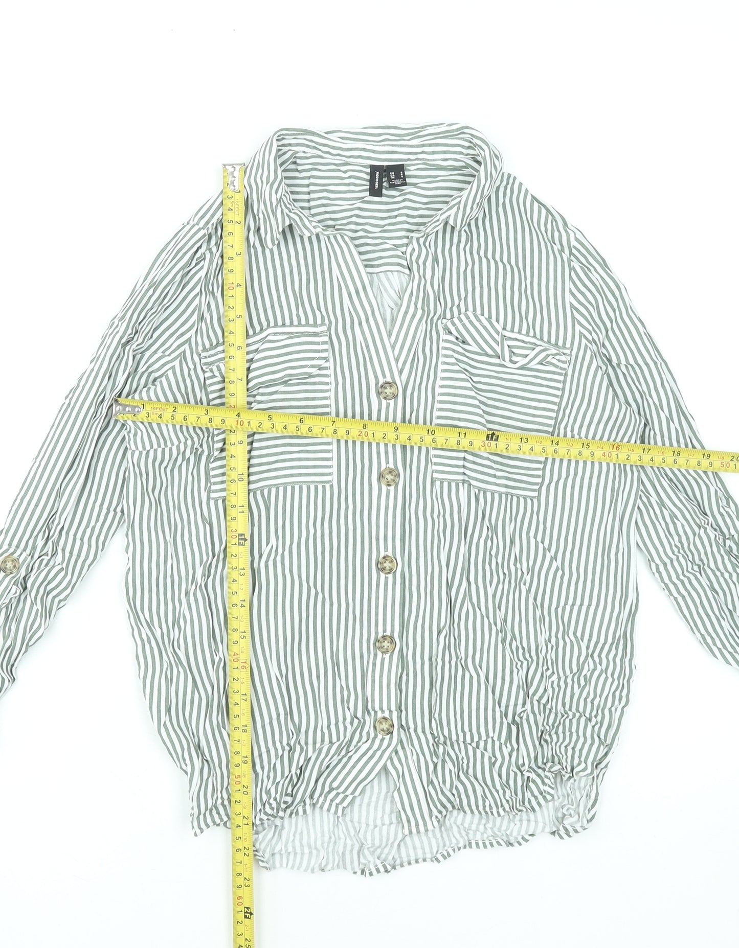 Vero Moda Women's Green Striped Button-Up Long Sleeve Shirt Size S