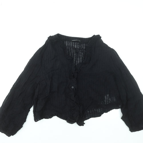 Stradivarius Women’s Black Cropped Ruffle Blouse Size 12
