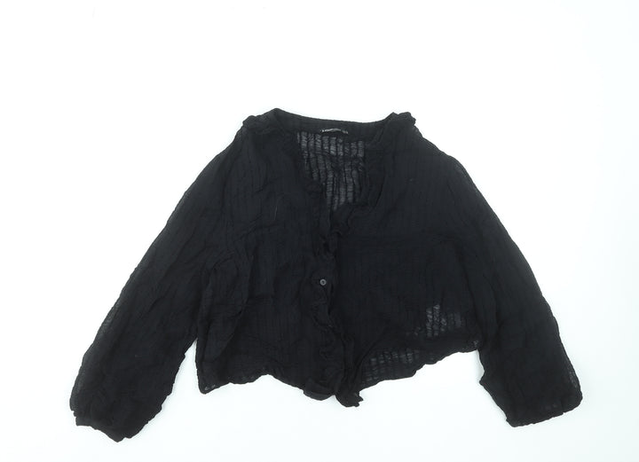 Stradivarius Women’s Black Cropped Ruffle Blouse Size 12