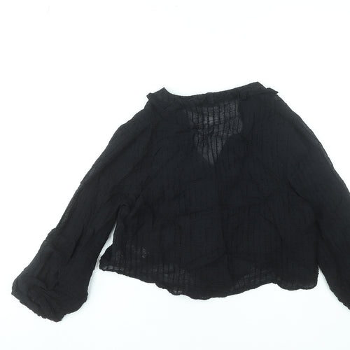Stradivarius Women’s Black Cropped Ruffle Blouse Size 12